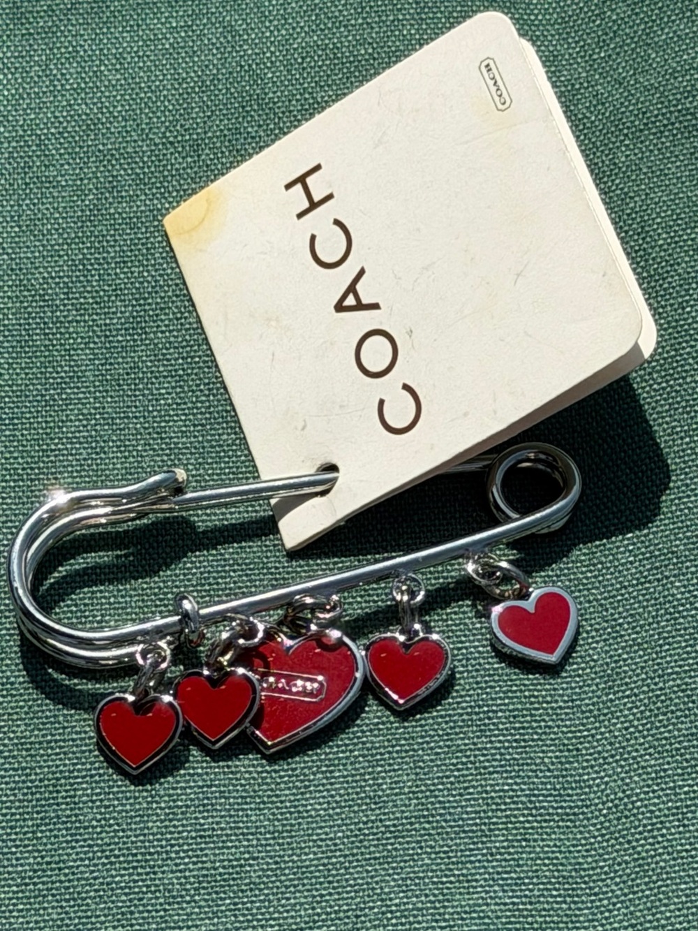 Coach Red Heart Charm Safety Pin Key & Card Holder Accent - Picture 4 of 6